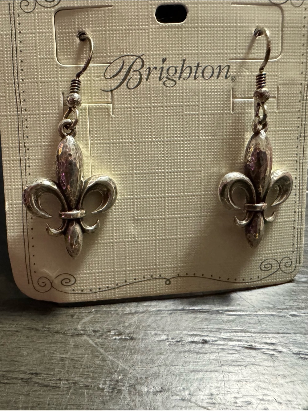 Brighton Hammered Fleur-de-Lis Dangle Earrings - Silver